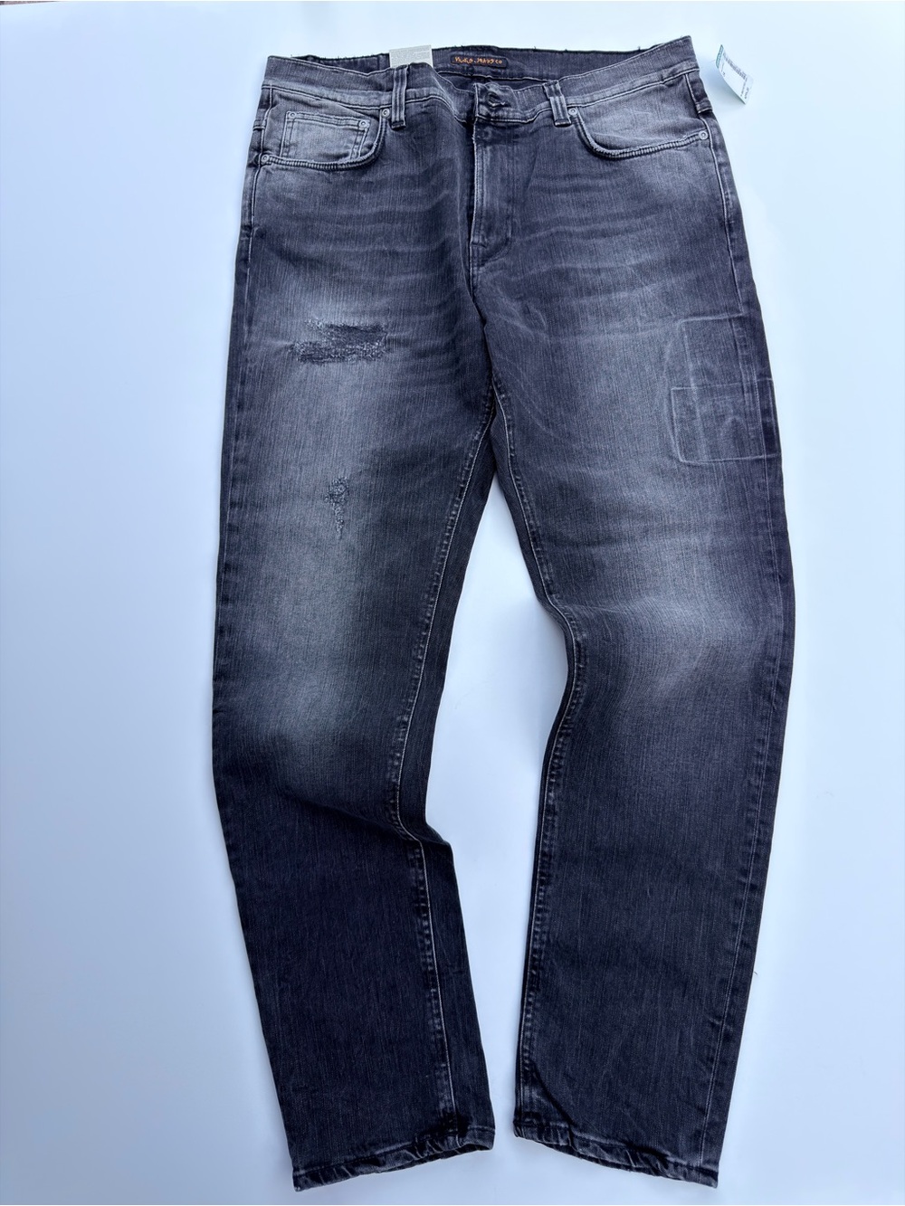 ⁠NWT Nudie Jeans Brute Knut Black Turmoil Distressed Jeans W34 L32